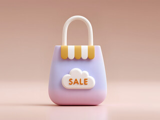 3D shopping bag with SALE label and pastel gradient background