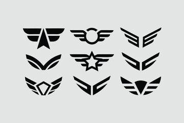  collection of vector wing emblems in a modern, geometric, and stylized design . 