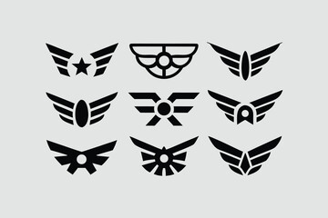  collection of vector wing emblems in a modern, geometric, and stylized design . 