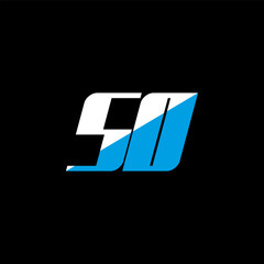 SO letter logo design on black background. SO creative initials letter logo concept. SO icon design. SO white and blue letter icon design on black background. S O