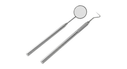 Dental Hygiene Tools Metal Mirror and Probe Isolated on Black Background Dentist Equipment Oral Health Care and
