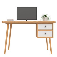 Wooden Computer desk set isolated on transparent background