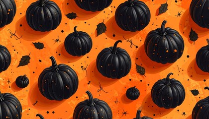 Halloween pumpkin pattern on orange background