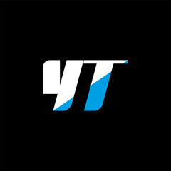 YT letter logo design on black background. YT creative initials letter logo concept. YT icon design. YT white and blue letter icon design on black background. Y T