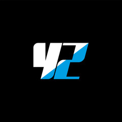 YZ letter logo design on black background. YZ creative initials letter logo concept. YZ icon design. YZ white and blue letter icon design on black background. Y Z
