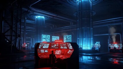 Person Working at Computer Console in Futuristic Control Room - Powered by Adobe