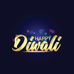 Happy Diwali. Hand written gold text on black background. Vector illustration.
