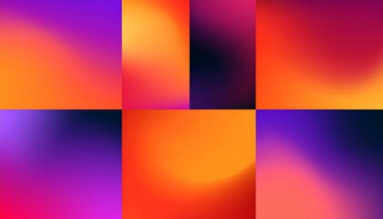 Abstract gradient squares.  Six vibrant color blocks.  Soft transitions between hues, from purples to oranges, reds.  Modern and minimalist design