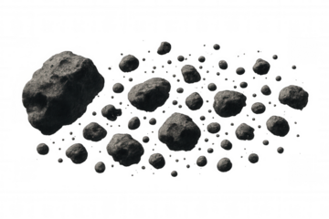 Asteroids floating in space, cosmic cluster in orbit, celestial rocks creating an astronomy concept
