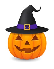 Halloween pumpkin with witch hat