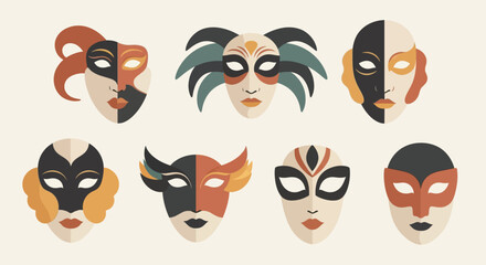 Collection of Ornate Carnival Masks with Varied Designs and Colors.