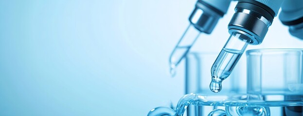 A pipette dispensing liquid into a test tube in a sterile lab environment