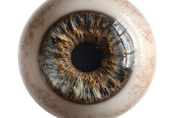 Incredibly detailed close up of a human eye showing intricate iris patterns and vascular sclera, symbolizing vision, perception, and scientific exploration