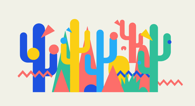 Colorful Abstract Cactus Composition in Desert Landscape.