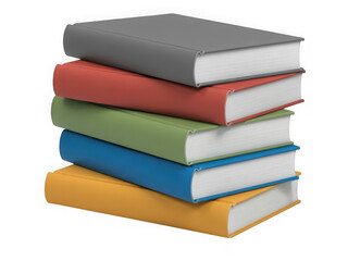 A stack of five colorful hardcover books isolated on transparent background