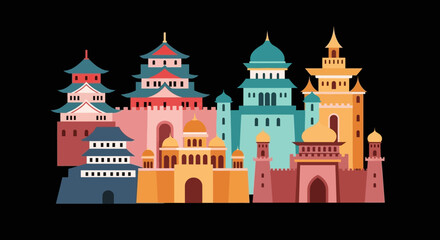 Colorful Fantasy Asian Architecture Buildings Collection.