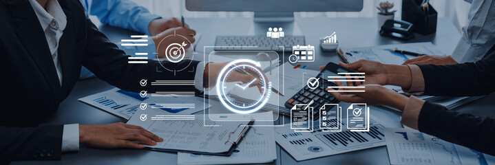 Concept of time management and productivity. Using tools like calendars and checklists to schedule...