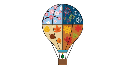 Colorful hot air balloon representing the four seasons of the year.