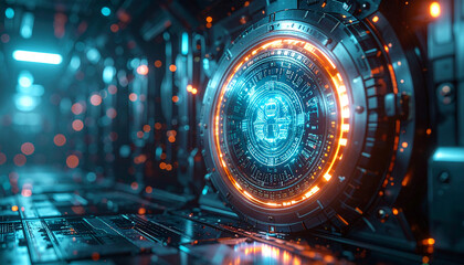 Cybernetic Core: Witness the inner workings of a high-tech marvel, as a vibrant cybernetic core glows with futuristic energy. Intricate circuits and dynamic lighting dance within.