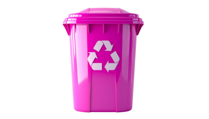 Pink plastic recycle bin icon 3D render isolated on transparent background.
