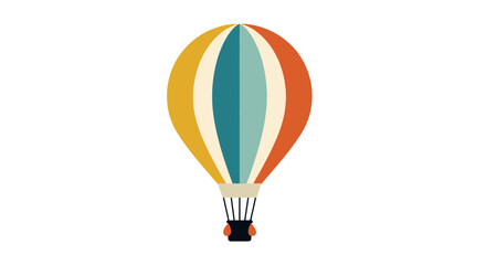 Naklejka premium Colorful hot air balloon with stripes and basket for travel.