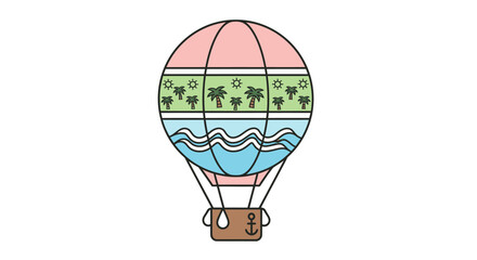 Colorful Hot Air Balloon with Tropical Island and Ocean Design.
