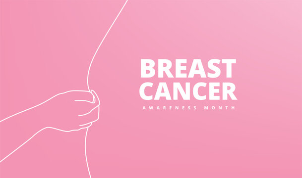 Pink poster with female line art illustration for Breast Cancer Awareness Month, promoting health, prevention, and empowerment