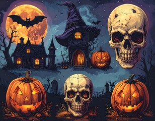 Halloween scene with spooky elements