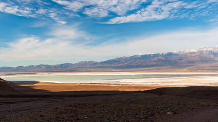 Morning View of Panamint Mounts Over Lake Manly in Badwater Basin, Death Valley