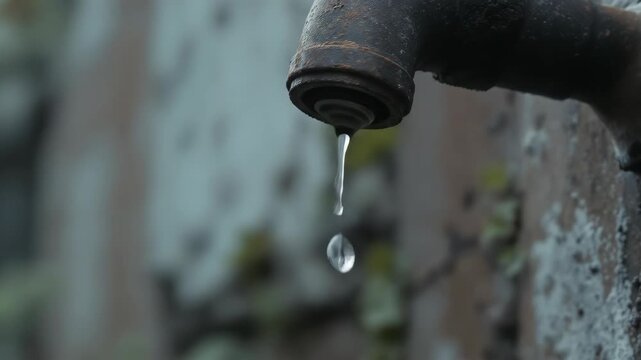 Water Dripping From Rusty Faucet Slow Motion Close Up