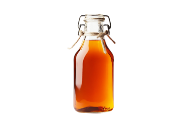 Clear glass bottle with swing top cap designed for storing homemade kombucha or beverages isolated on transparent background PNG