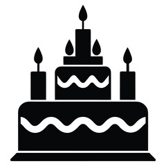 Birthday Cake Icon in Flat Vector Style on White Background, Minimal Illustration