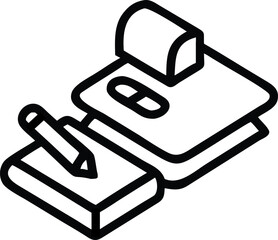 Notepad and pencil icon for writing notes or drawing sketch in isometric view