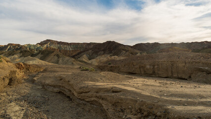 Flood-Carved Wash and Striped Eroded Hills, 20 Mule Team Canyon, Death Valley National Park