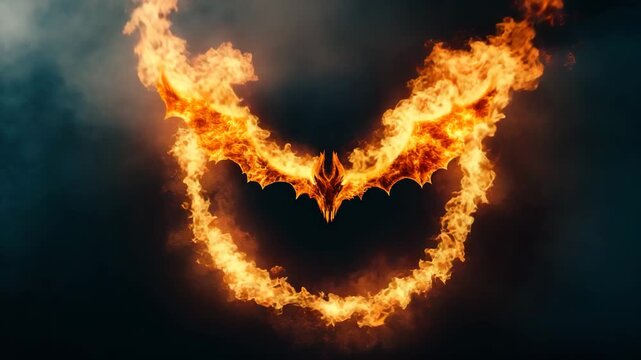 Bat silhouette inside fiery glowing ring  
