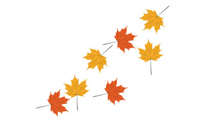 Falling autumn maple leaves vector illustration in orange and yellow tones on white background, flat seasonal design