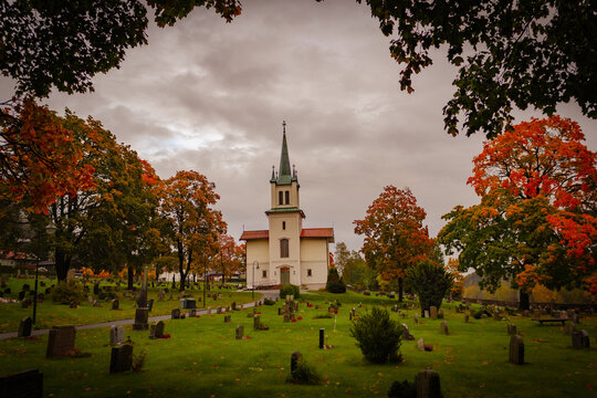 church in autumn
