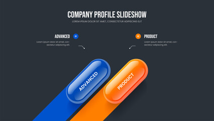 Fototapeta premium Marketing Growth Two Step Infographic Presentation Template. Sales Proposal 2 Element Diagram Slide Design. Market Innovation Frame Layout Vector Illustration.