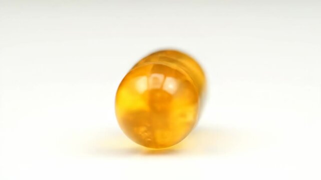 Transparent Yellow Gel Capsule - A close-up video of a single transparent yellow gel capsule resting on a white background.