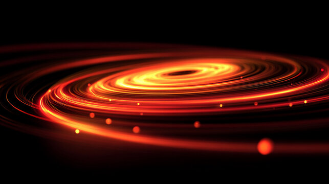 Vibrant swirl bokeh effect featuring shimmering golden sparks forming a dynamic spiral wave. Curved neon light trails and glowing highlights create a sense of motion, energy, and magic. The rotating s - Powered by Adobe