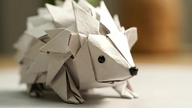 Whimsical Paper Hedgehog Origami - This video showcases a beautifully crafted origami hedgehog, made from textured white paper.