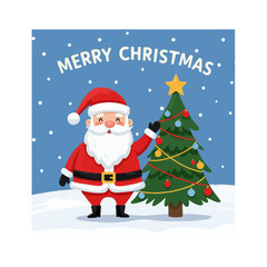 Cute Cartoon Christmas Card for Kids – Santa, Reindeer & Snowy Scene Vector Illustration

