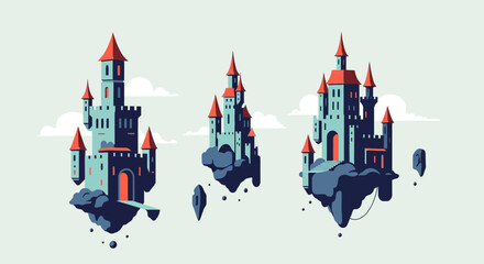 Fantasy Floating Castles - Whimsical Architectural Illustration.
