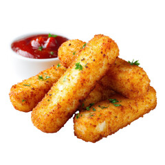 Delicious fried mozzarella sticks with fresh parsley and ketchup dip