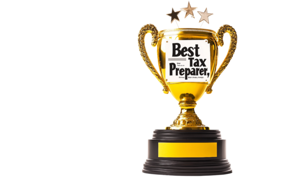 Golden Trophy with Best Tax Preparer Label Representing Excellence in Accounting and Financial Achievement isolated on transparent background PNG - Powered by Adobe