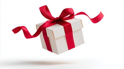 White gift box with red ribbon bow