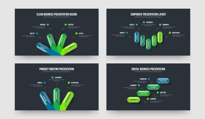 Visual Profile Four Five Three Step Infographic Slide Layout Vector Illustration Bundle. Market Campaign 4 5 3 Element Diagram Slideshow Design Collection.