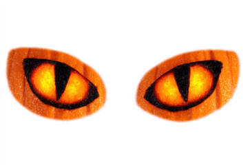 Spooky Halloween cat eyes glowing orange and black isolated on white background for holiday design elements