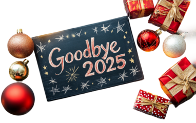 Elegant Handwritten 2025 Farewell on Chalkboard with Decorative Lettering Depicting Transition and Celebration isolated on transparent background PNG
