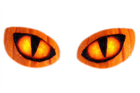 Spooky Halloween cat eyes glowing orange and black isolated on white background for holiday design elements - Powered by Adobe